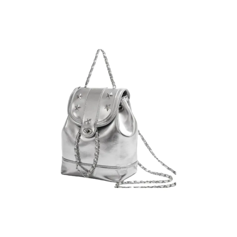 Versman PU Backpack Portable One Shoulder Backpack Large Size Women's Silver-3