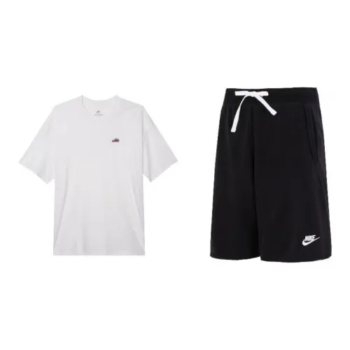 Nike Casual Sportswear Men Set White Tops+Black Shorts