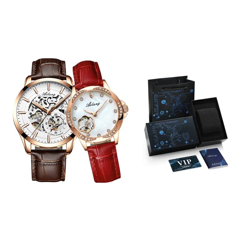 AILANG Automatic Mechanical Movement Genuine Leather Strap Watch Unisex White Dial-5