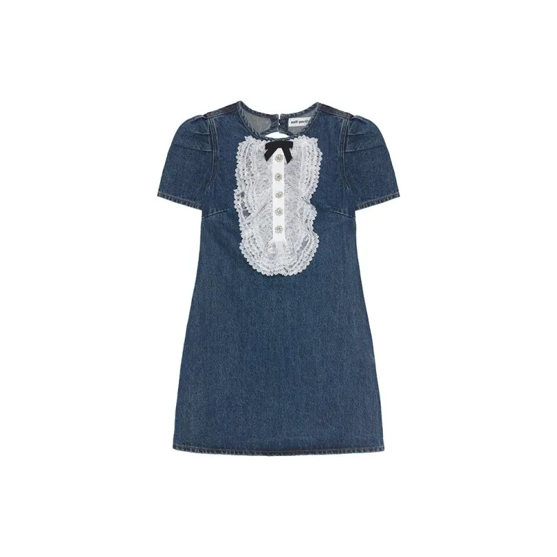 Self portrait Short Sleeved Dress Women's Denim Blue-2