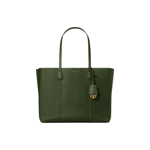 TORY BURCH Perry Leather Tote Bag, Shopping Bag, Shoulder Bag, Handbag Women's Dark Green
