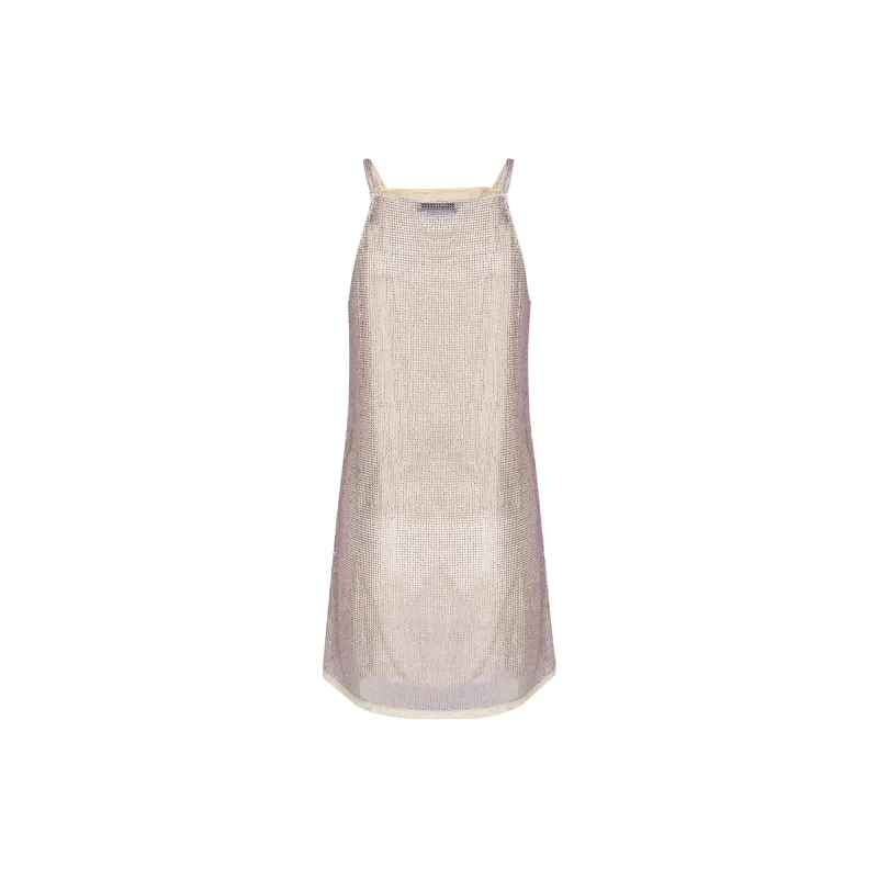 PRADA Triangle Logo Embellished Mesh Dress-1