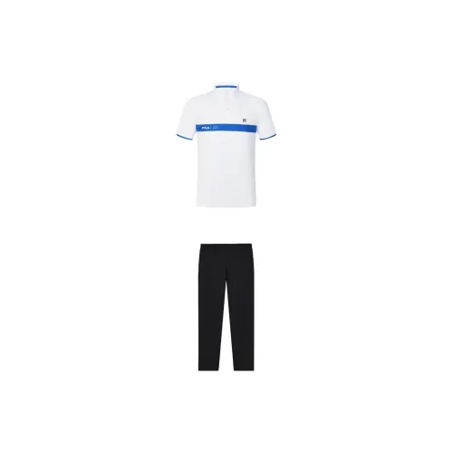 FILA Casual Sportswear Men Set Jade White Short-Sleeved+Legend Blue Pants