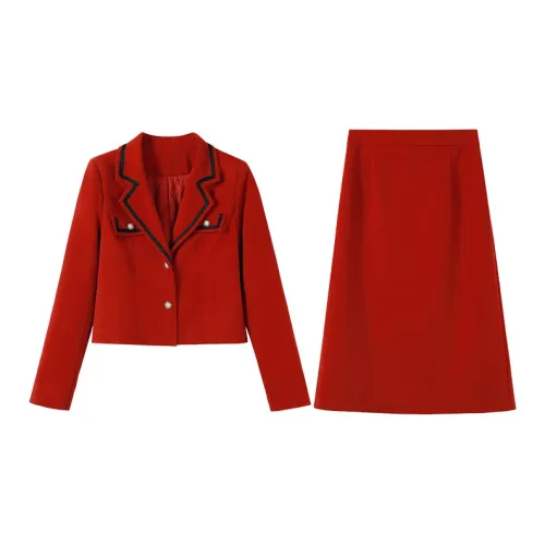 Luxury Two Piece Skirt Sets Women's Red