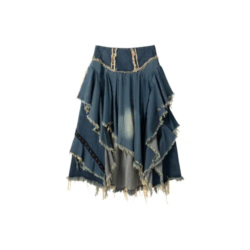 BE ALL KABUTO Denim Long Skirts Women's Steel Blue