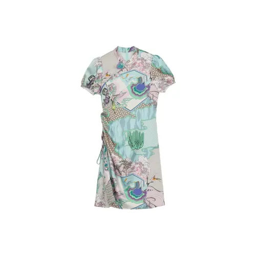 MIIDII Short-Sleeved Dresses Women's Light Purple Floral