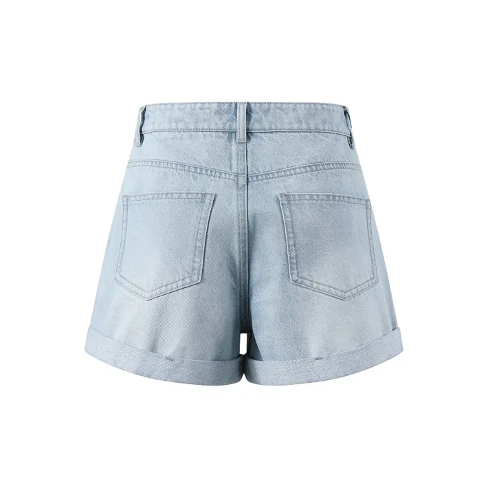 Three Quarters Denim Shorts Women's Blue-1
