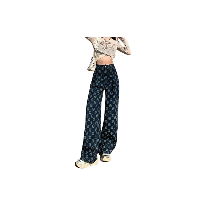 YINLEI Jeans Women's Print Dark Color-6