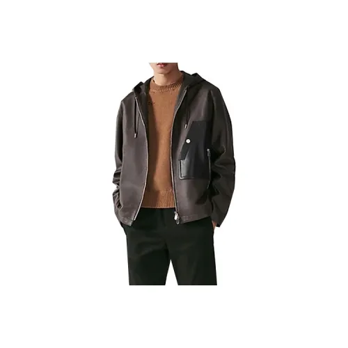 HERMES Leather Jackets Men Dark Brown