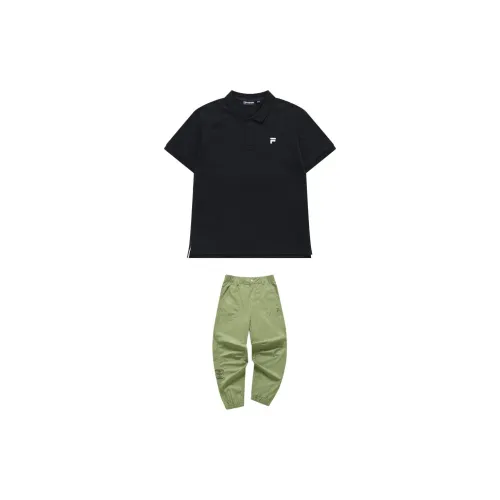 FILA FUSION Casual Sportswear Men Set Pitch Black+Lizard Green