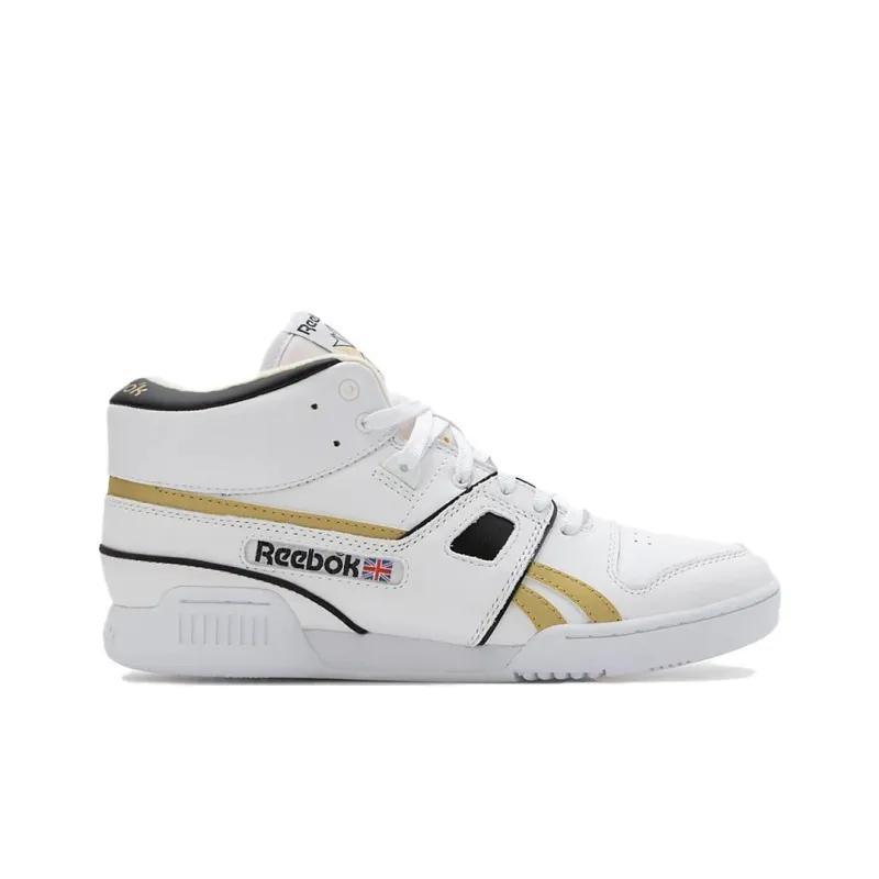 Reebok Workout Anti Slip Wear Resistant Mid Top Skateboard Shoes Unisex White Yellow-1