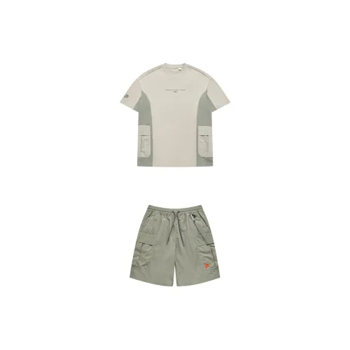 FILA FUSION URBAN TECH Casual Sportswear Men Set Oatmeal-Colored Tops+Mint Gray Green Shorts