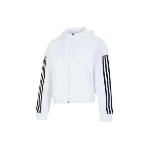 adidas Women'ss Three-Stripe Hooded Jacket White