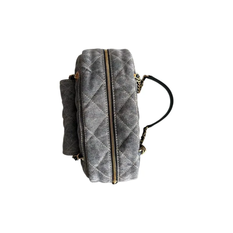CHANEL Denim One Shoulder Handbag Trumpets Women's Gray-2