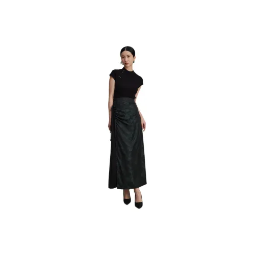 Weaving Division Casual Long Skirts Women's Black