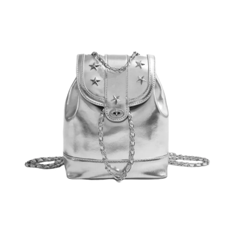 Versman PU Backpack Portable One Shoulder Backpack Large Size Women's Silver-2