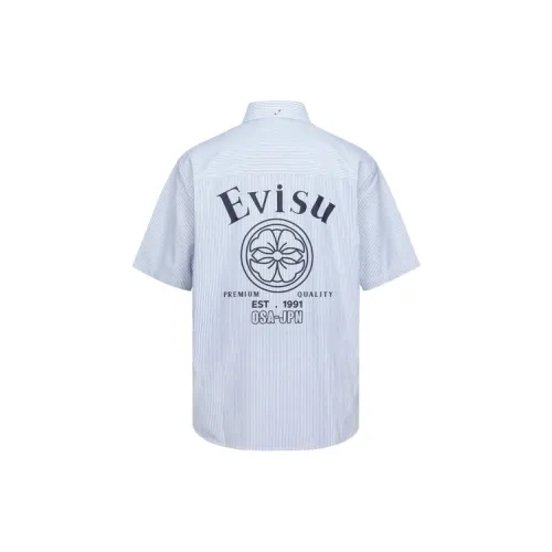 EVISU Shirts Men Dark Blue With White Stripes