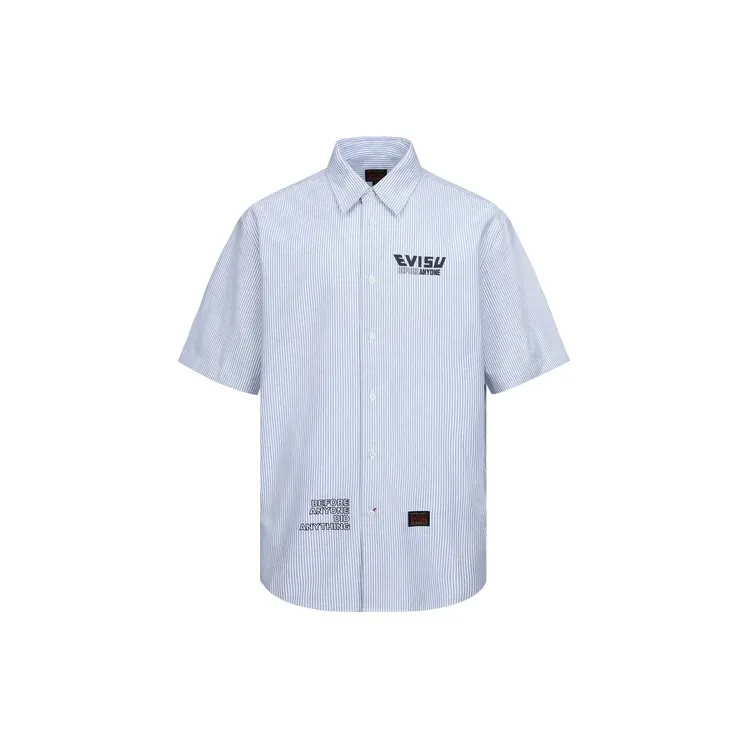 EVISU Shirts Men Dark Blue White Stripes-1