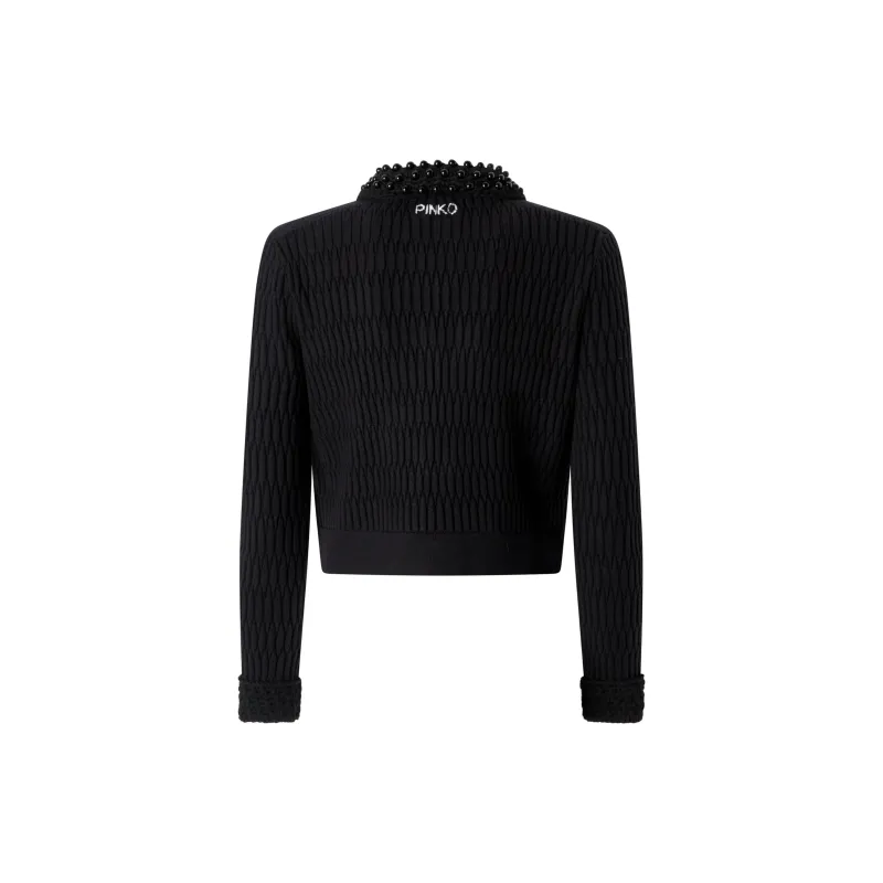 PINKO Logo Inlaid Pearl Detailed Cropped Jacket-1