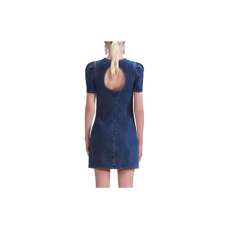 Self portrait Short Sleeved Dress Women's Denim Blue-1