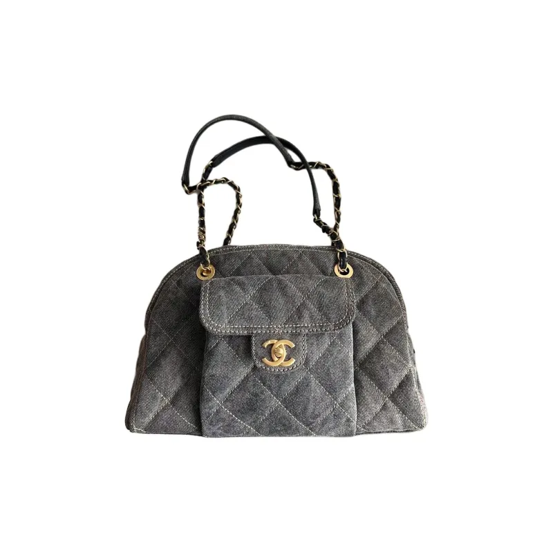 CHANEL Denim One Shoulder Handbag Trumpets Women's Gray-0