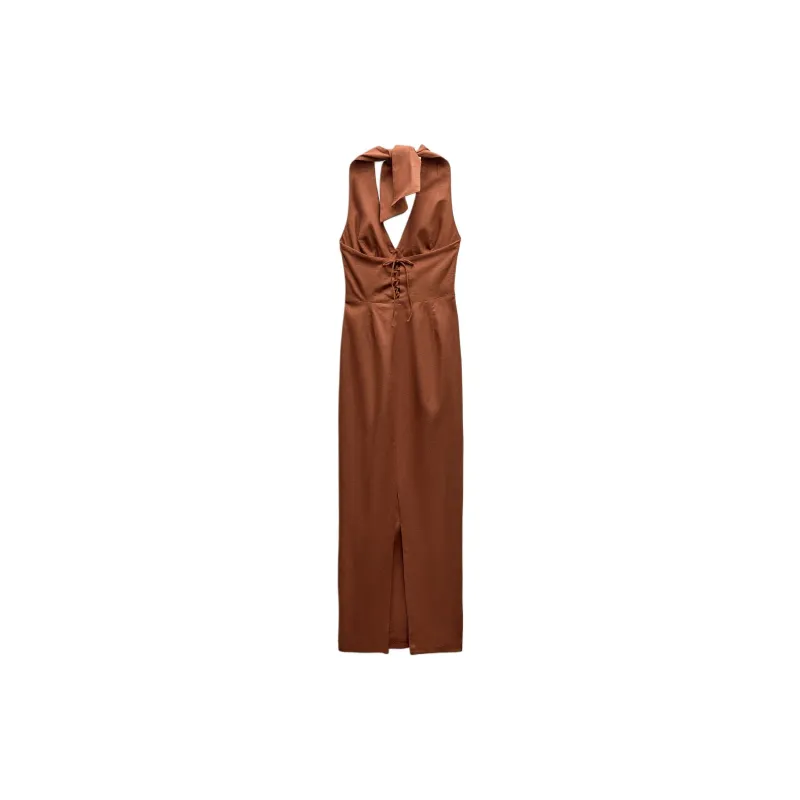 ZARA Sleeveless Dress Women's Burgundy-1