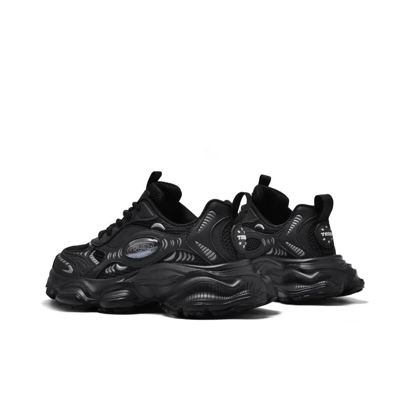 ZHENEN Slip-Resistant Breathable Height Increasing Low-Top Chunky Sneakers Unisex Black-1
