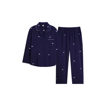 Sha Qian Pajama Set Spring And Fall Season Women's Blue Purple