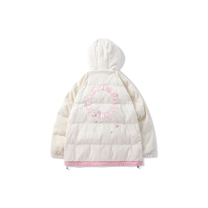 LAMLICKA Letter Hooded Loose Fit Thickened Puffer Jacket Unisex Apricot-1