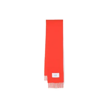 Maison Kitsune Logo Patch Knit Fringed Scarf