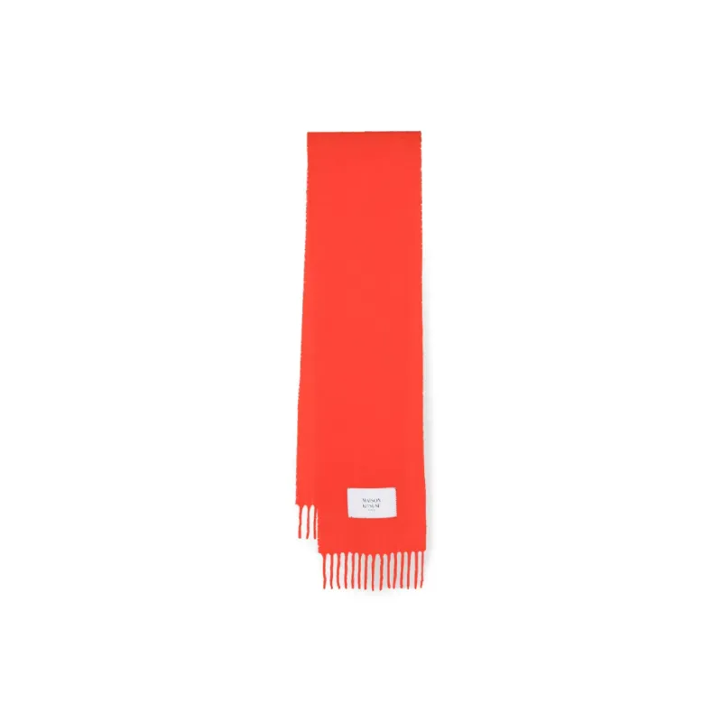 Maison Kitsune Logo Patch Knit Fringed Scarf-0