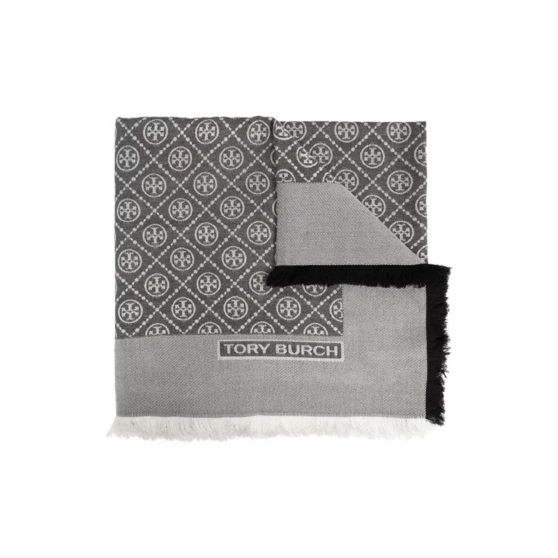 TORY BURCH Monogram Fringed Scarf-0