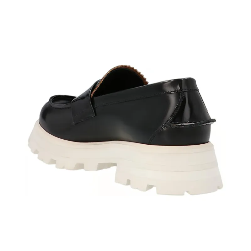 Alexander McQueen Contrast Sole Leather Penny Loafers Black White-2