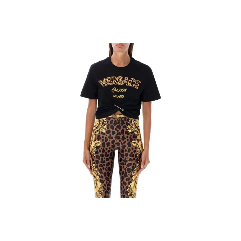 VERSACE Safety-Pin Detailed Cropped T-Shirt-1
