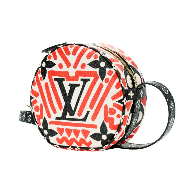 LOUIS VUITTON Coated Canvas With Cow Leather Trim Shoulder Bag, Crossbody Bag Small Size Women's Black/Red-3