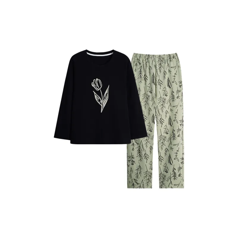 MIIOW Trend Party Series Pajama Set Women's Shiny Black Print-0