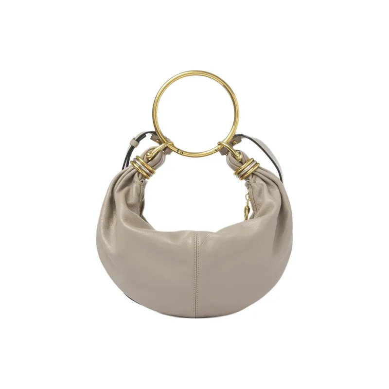 Chloe Shiny Grained Calfskin Vagabond Bag Shoulder Bag Small Size Women's Gray-1