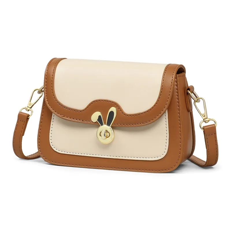 C°BANNER Cow Leather With Synthetic Leather One Shoulder Crossbody Small Square Bag Regular Women's White & Khaki-2