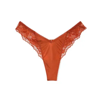 Victoria's Secret Very Sexy Rose Lace-Trim High-Leg Thong Panty / Gingerbread Underpants Women's 1 Pack Ginger Cake