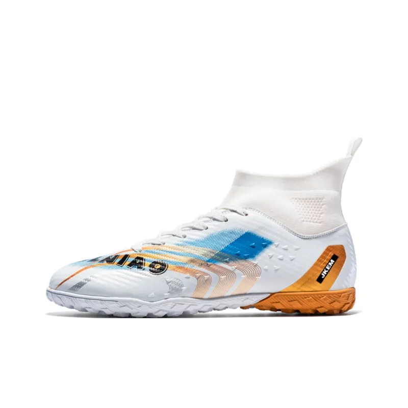 JKEM Soccer Shoes Unisex Mid Top White Gold/Black Gold/Gold/Aqua-23