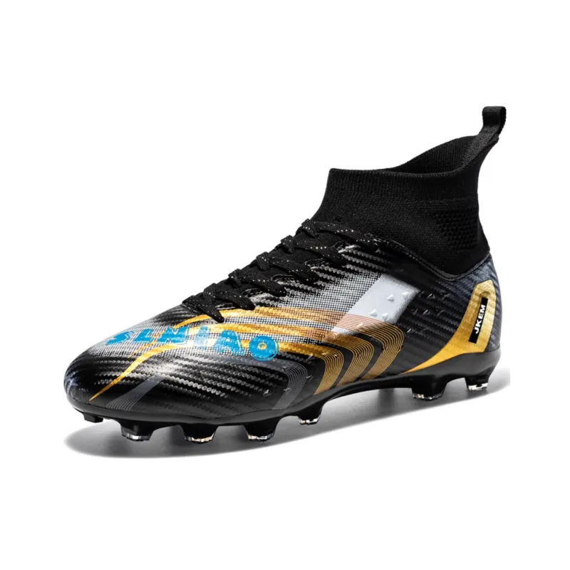 JKEM Soccer Shoes Unisex Mid Top White Gold/Black Gold/Gold/Aqua-7