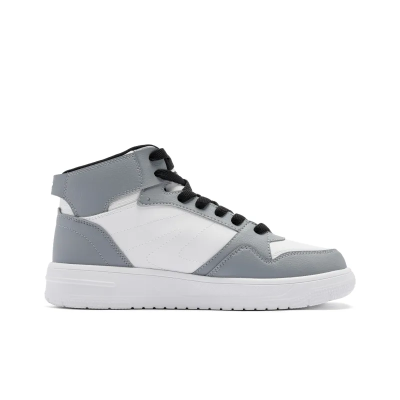 QIAODAN Height Increasing Wear Resistant Breathable Slip Resistant High Top Skateboard Shoes Men's Gray White Black-1