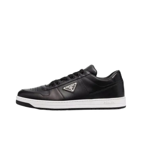 PRADA Downtown Low Top Sneakers Leather Black Black White