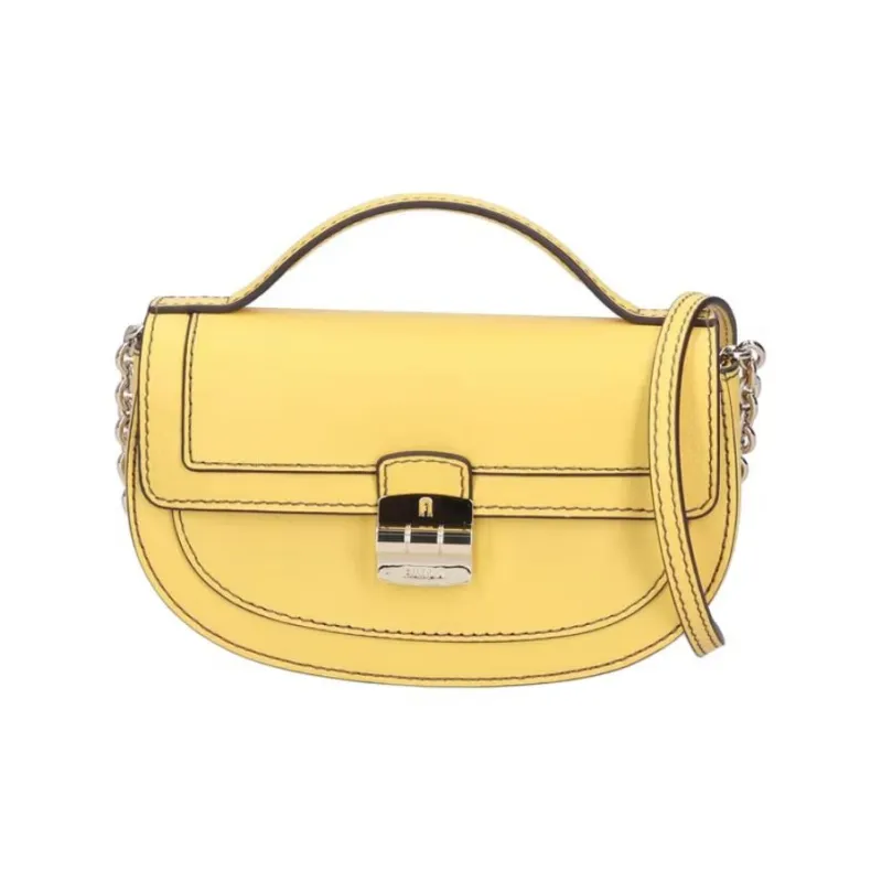 Furla Club 2 Textured Calfskin Saddle Bag Handbag Shoulder Bag Crossbody Bag Mini Women's Yellow-1