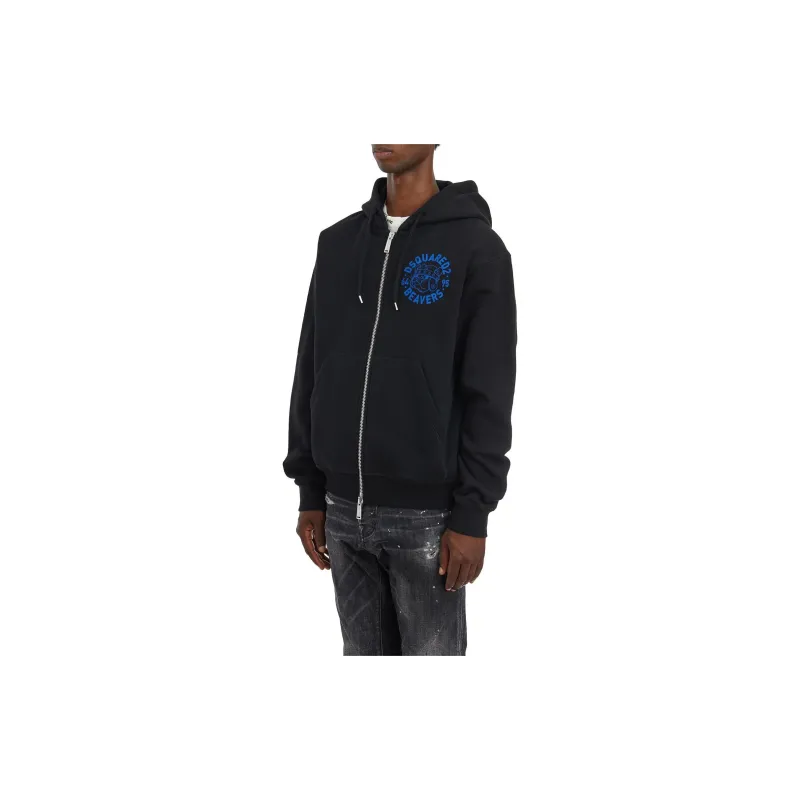 DSQUARED 2 Logo Printed Zip Up Hoodie-3