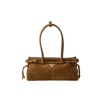 PRADA Suede One Shoulder Handbag Medium Size Women's Cinnamon