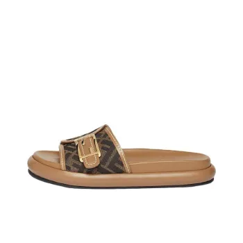 FENDI Wide Band Flat Slides Women's