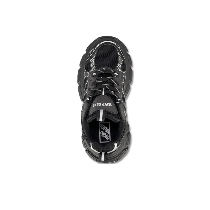 LuzaoT SUPER DRAG Anti Slip And Wear Resistant Breathable Low Top Chunky Sneakers Unisex Black White-3