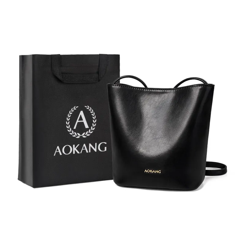 AOKANG Cow Leather Bucket Bag, Shoulder Bag, Crossbody Bag, Commuter Bag Regular Women's Mocha/Obsidian Black/Coffee-4