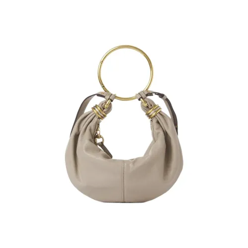 Chloe Shiny Grained Calfskin Vagabond Bag Shoulder Bag Small Size Women's Gray